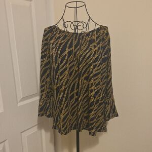 NWOT - Michael Kors Black and Gold Chain Pattern Blouse